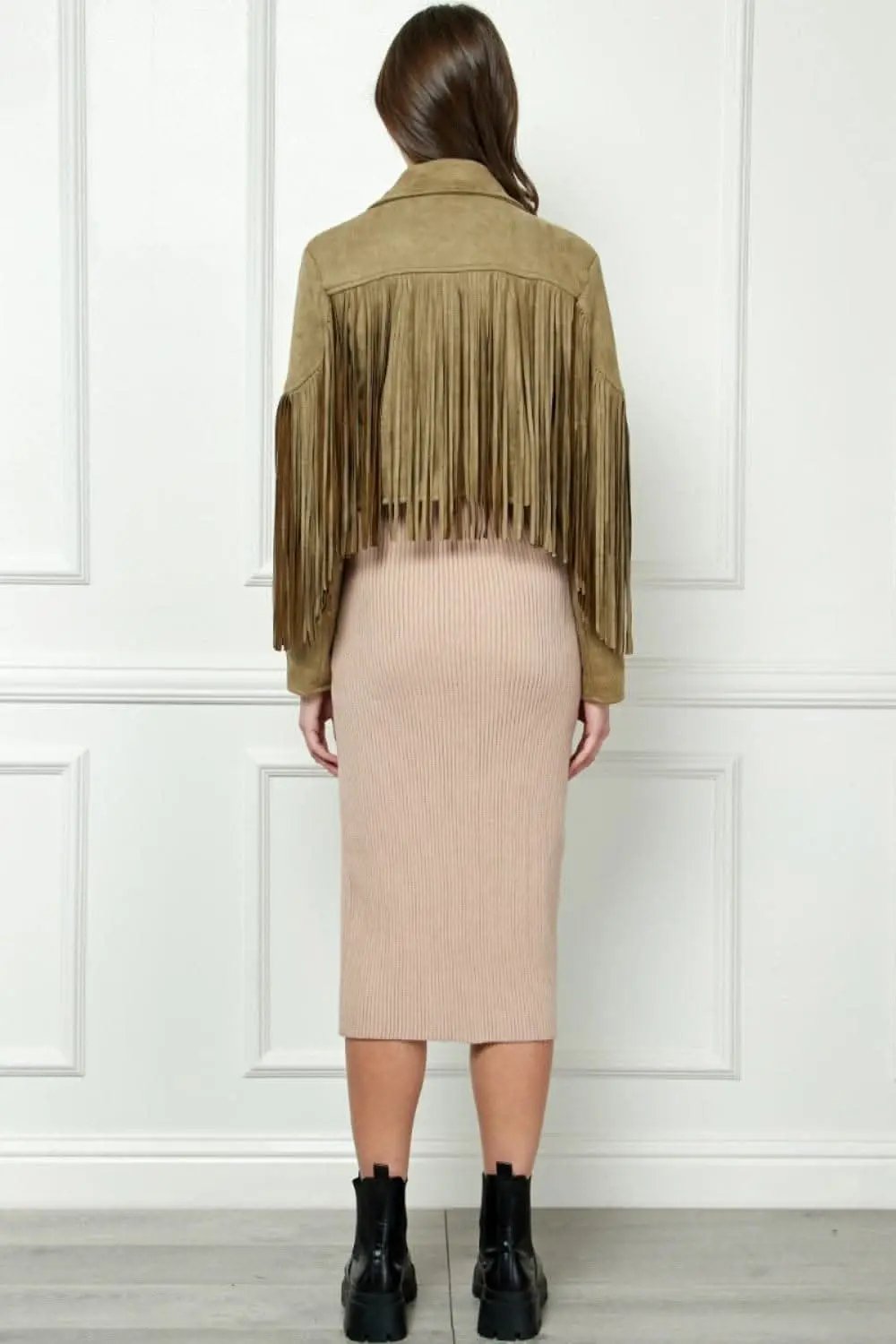 Veveret Suede Fringe Long Sleeve Moto Jacket - Love Salve